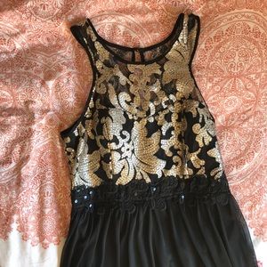 Black and Silver Embellished Evening Gown